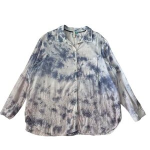 Anthropologie Pilcro The Cate Classic Purple Tie Dye Eyelet‎ Button Up Shirt 2X
